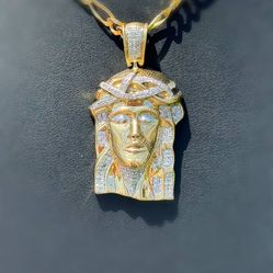 10k solid yellow gold Jesus natural diamond 0.80CTW Pendant charm