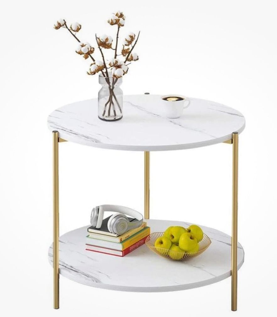 Home Round Coffee Table - 15.7" Small 2-Tier End Table with Open Storage