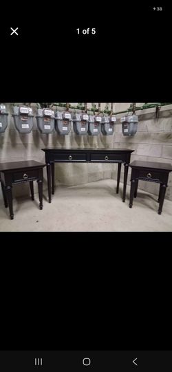 Black Wood Console Table with 2 Nightstands