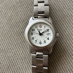 Vintage Victorinox Swiss Army Womens Officers Silver Tone Date Watch