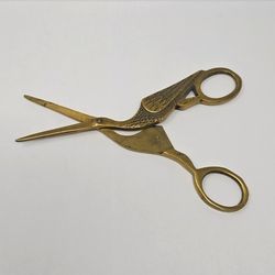 Vintage Gold-tone Stork Embroidery Scissors