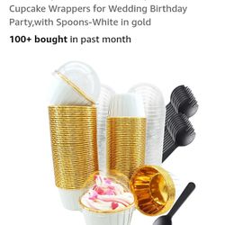 Pink Cup Cake Liners With Lids And Spoons