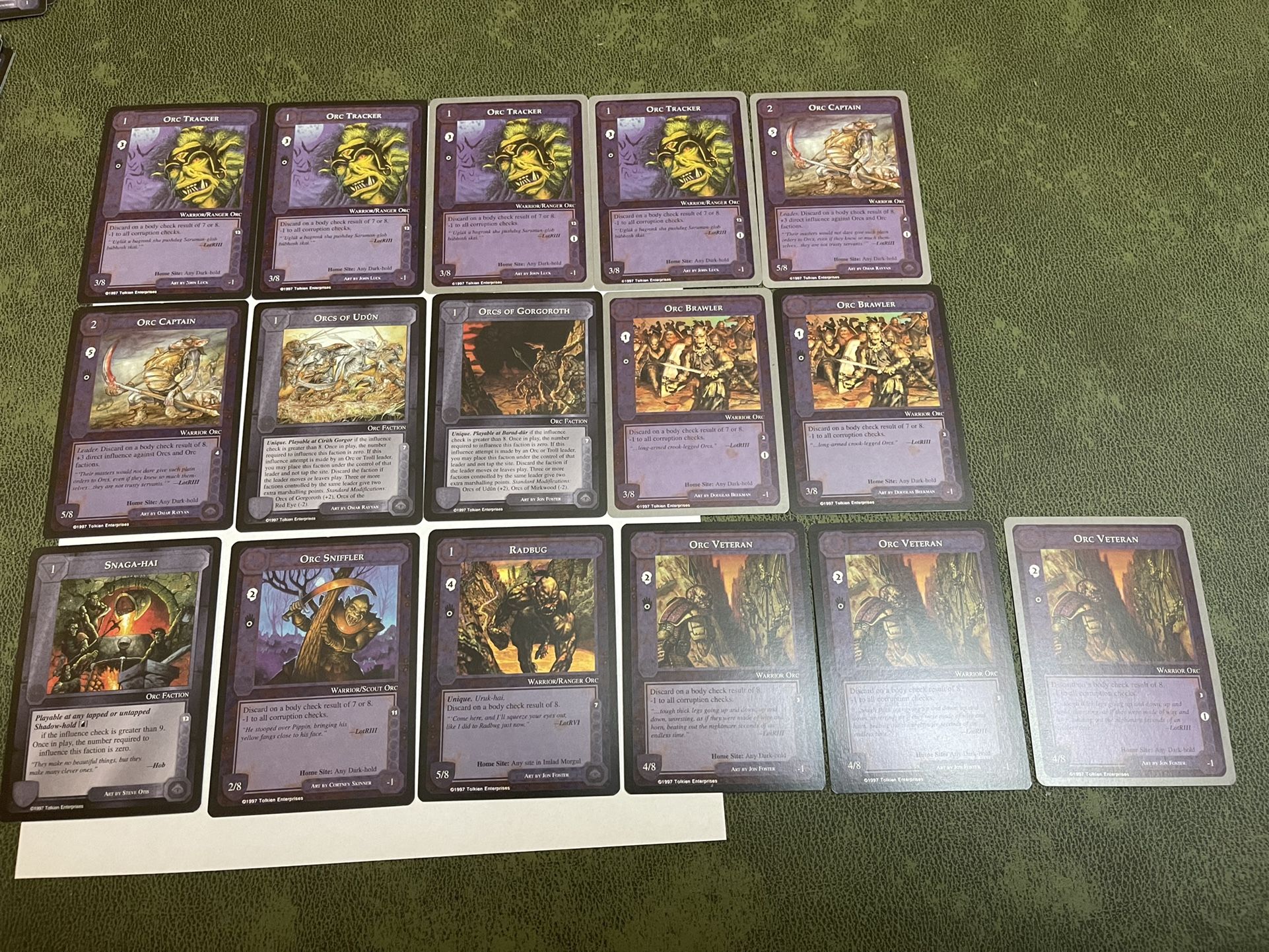 Lot of 16 LOTR Middle Earth CCG Orc Cards