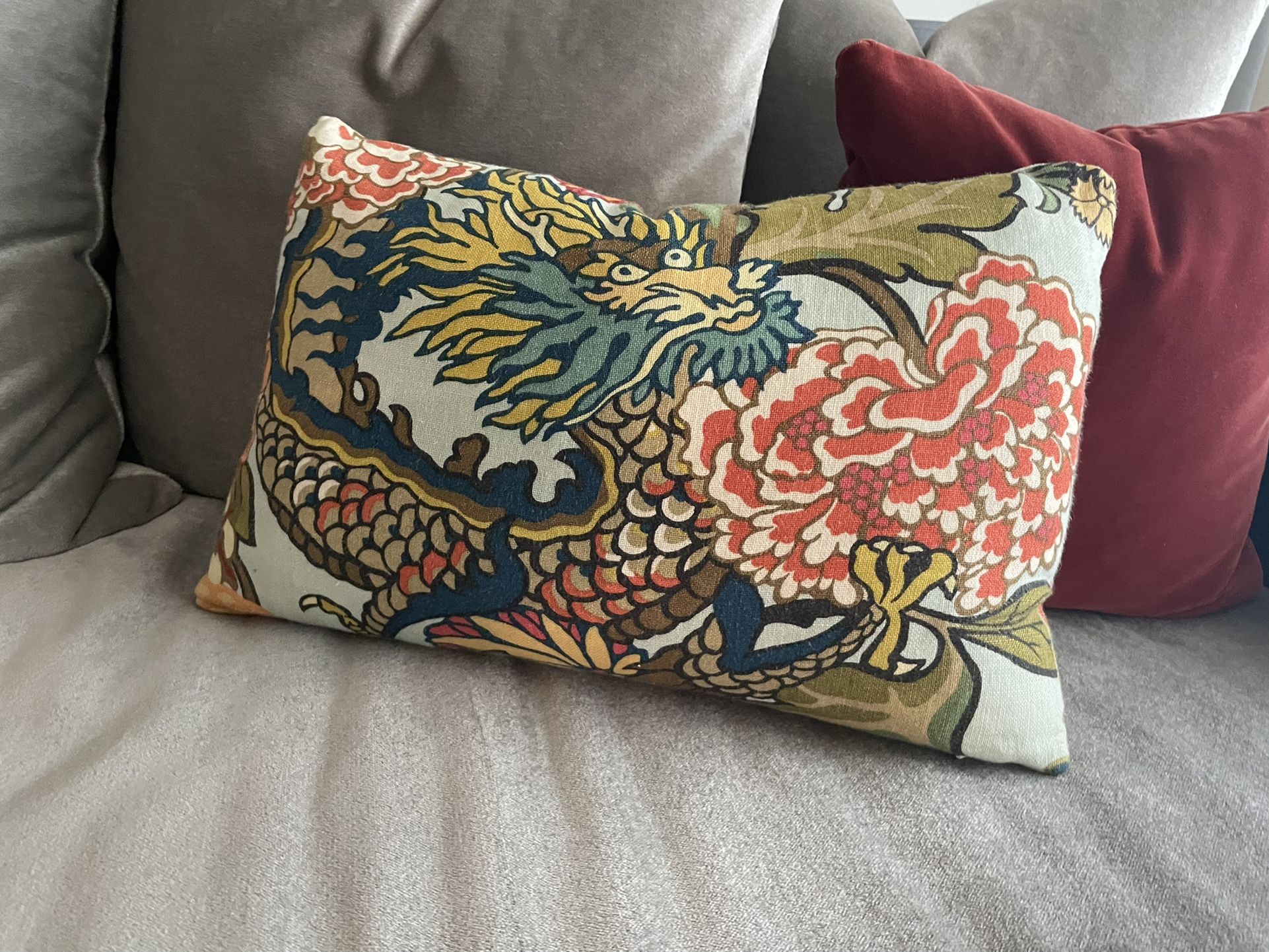 Schumacher Chiang Mai Dragon Print Cushion
