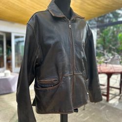 Authentic Winlit 1969 Brown Leather Bomber Zip Jacket 