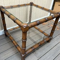 Mid Century End Table/glass Top& Bottom Shelves 