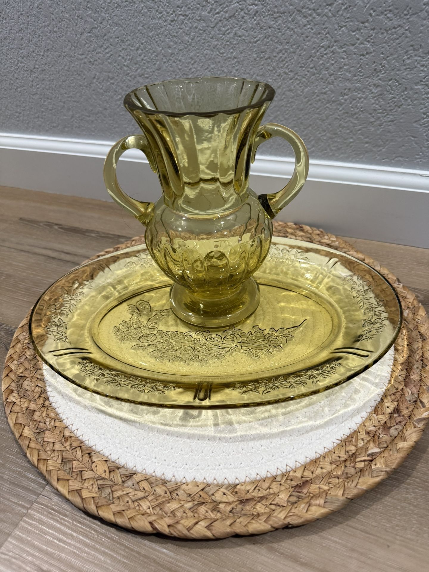 Vintage Textured Serving Plate - Antique Style Vase - Pressed Glassware