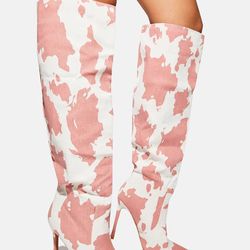 pink cow print boots 