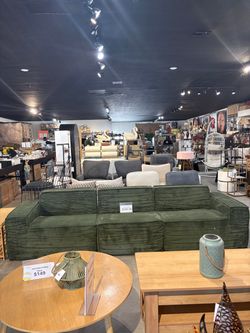 105” Green Corduroy Modular Sectional Sofa with Ottoman – Cloud Style Couch