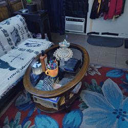 Glass and Wicker Coffee Table