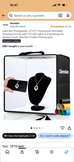 Barely used 12 x 12 professional Glendan photography light box