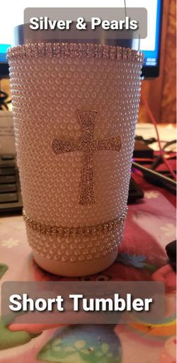 Pearl & Rhinestone Cross Tumbler