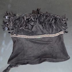 Gorgeous Bebe Faux Suede Cropped Corset Fringe Top