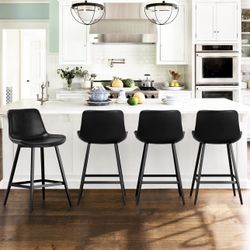 24” Counter Height Bar Stools Set of 4, Modern Faux Leather, for Home Kitchen, Black