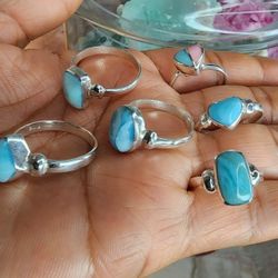NEW Larimar gemstone rings in 925 sterling silver (size 5-9)