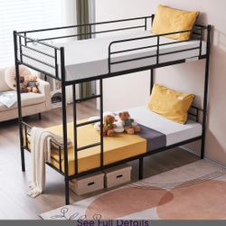 Zimtown Twin over Twin Steel Bunk Beds Frame, 78" x 42" x 65" with Ladder Bedroom Dorm Room for Kids Adult Children
