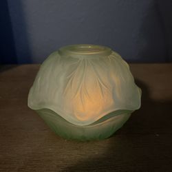 Indiana Glass Satin Green Cabbage Pebble Fairy Lamp Candle holder Small Chip