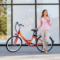 24" Electric Bike, 250W, Red, Women 