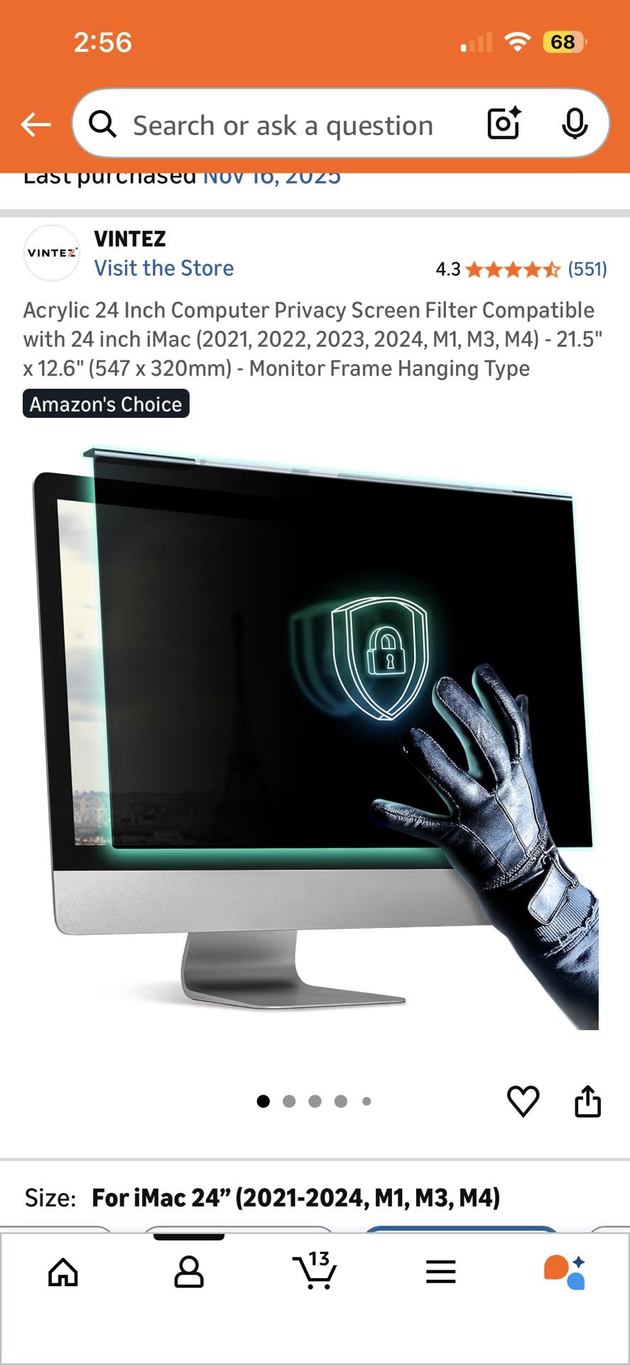 24” iMac Privacy Screen Filter – Brand New 