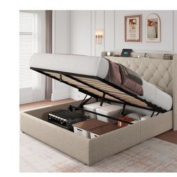 King Size Bed Beige New