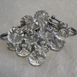 12 x Clear Shower Curtain Rod Hooks Floral Silver (Silver Lake)