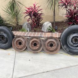 Vintage Chevy Truck Steel Wheels 16” 6 Lug – Set of 3 With 2 16” Wheels And Tires
