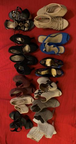 12 Pairs of Nice Heels 👠”Sizes 6” (White Booties & Grey Booties are” Size6 1/2” ) for Only ($60) “I will Not Separate Must take as a Bundle”