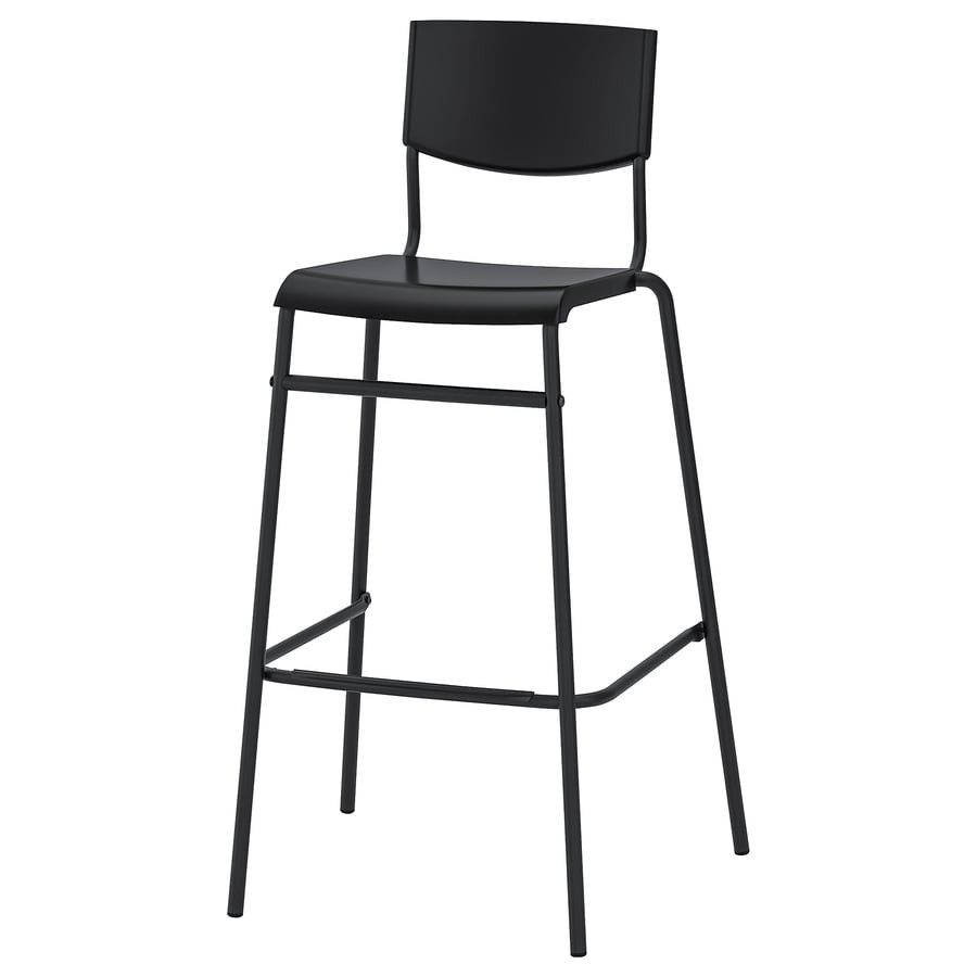 IKEA STIG Bar stool with backrest, black/black