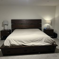 Living spaces Cali King Bed Frame W/night Stands & FREE MATTRESS