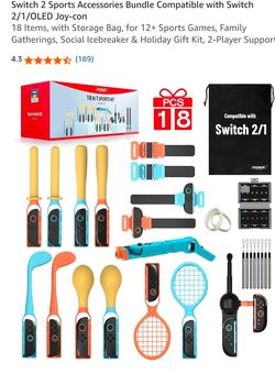 Switch 2 Sports Accessories Bundle Compatible with Switch 2/1/OLED Joy-con

18 Items,