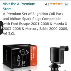 Premium Set Of 6 Ignition Coils with Iridium Spark Plugs.  Brand New