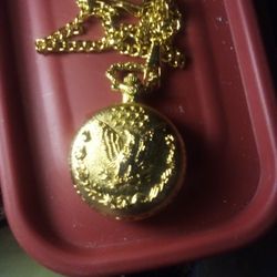 Gold Tone Pocket Watch Japan Movement With Chain