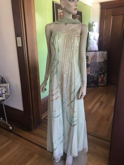 Sheer Sequins Strapless Gown