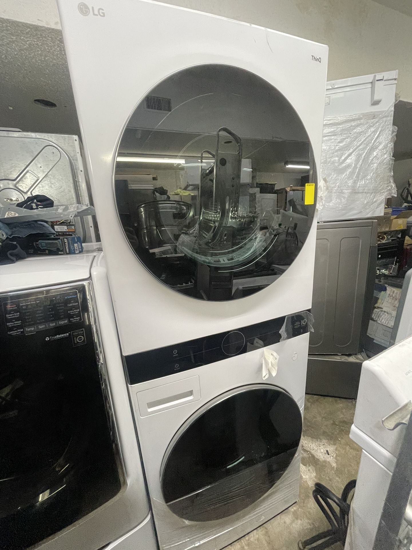 Lg twin tower Front loader Washer And Gas Dryer Stackable New Open Box