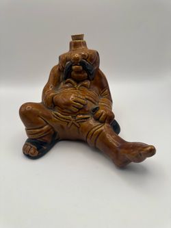 Vintage Mexican Figural Ceramic Decanter w/ Cork Included, Brown/Black
