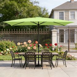 10x6.5ft Rectangular Patio Umbrella with Crank Handle, Outdoor Market Umbrella with 6 Sturdy Umbrella Ribs, Waterproof, Green
