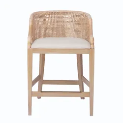 Martha Stewart Playa Handcrafted Rattan & Wood Counter Stool – 25” Seat Height