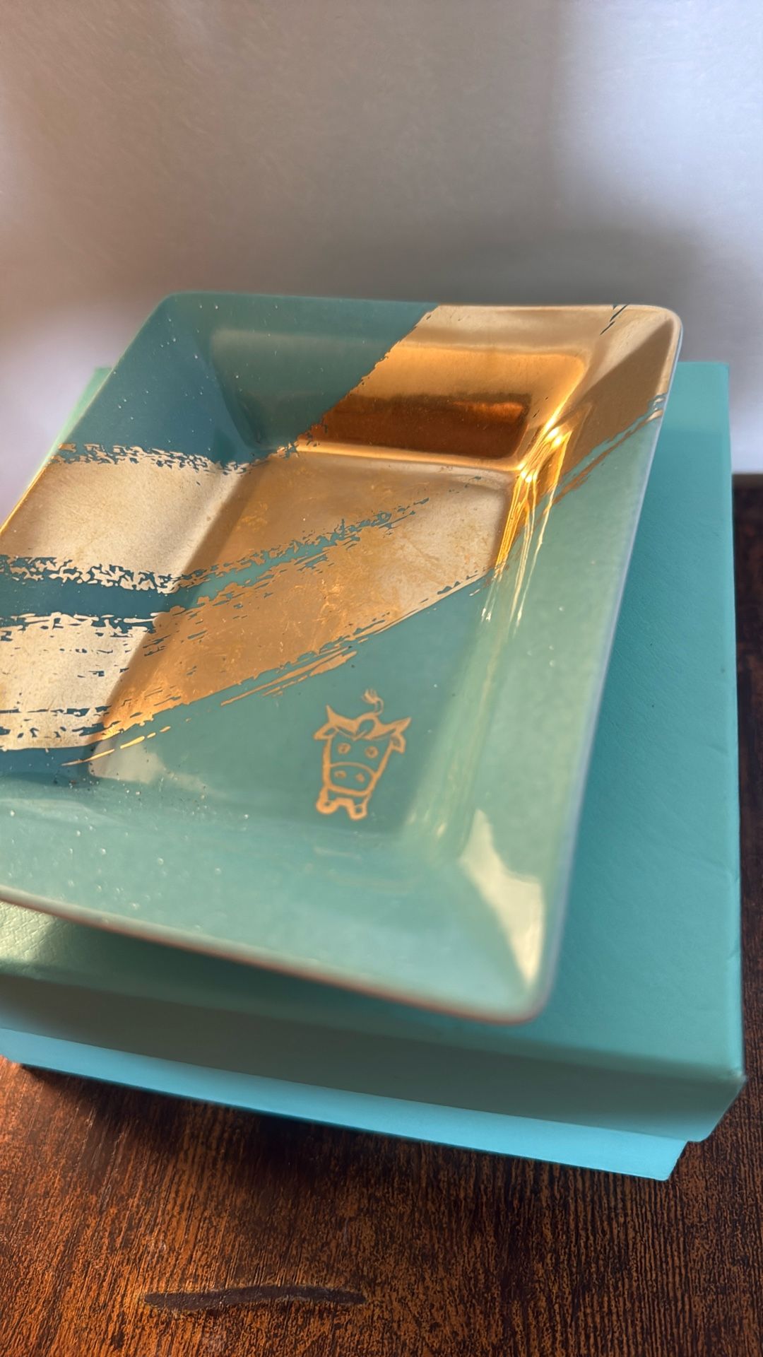  Tiffany & Co. Zodiac Porcelain Tray – Year of the Ox – Aqua & Gold – With Box ✨ 
