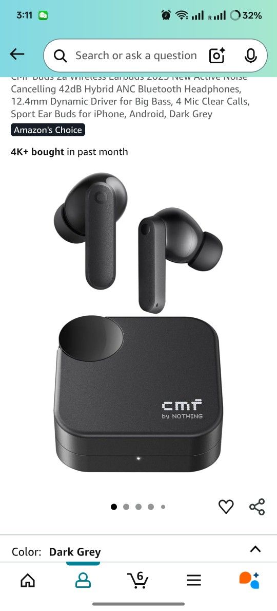 CMF Buds 2a Wireless Earbuds 2025 New Active Noise Cancelling 42dB Hybrid ANC Bluetooth Headphones, 12.4mm Dynamic Driver for Big Bass, 4 Mic Clear Ca