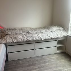 IKEA Twin Bed With Storage Drawers And Memory Foam Mattress 
