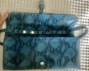 Bebe Turquoise blue snakeskin leather purse 12”