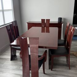 Complete Dining Set - Contemporary, Cherry & Silver