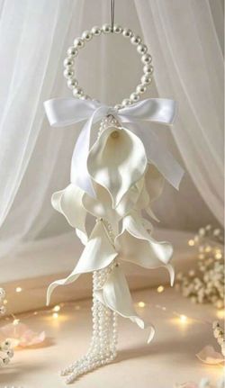 1pc Pearl Calla Lily Grape Style Handheld Bouquet Made Of 8 Calla Lilies And Pearls, Suitable For Wedding Ceremony, Wedding Scene Photography, Wedding