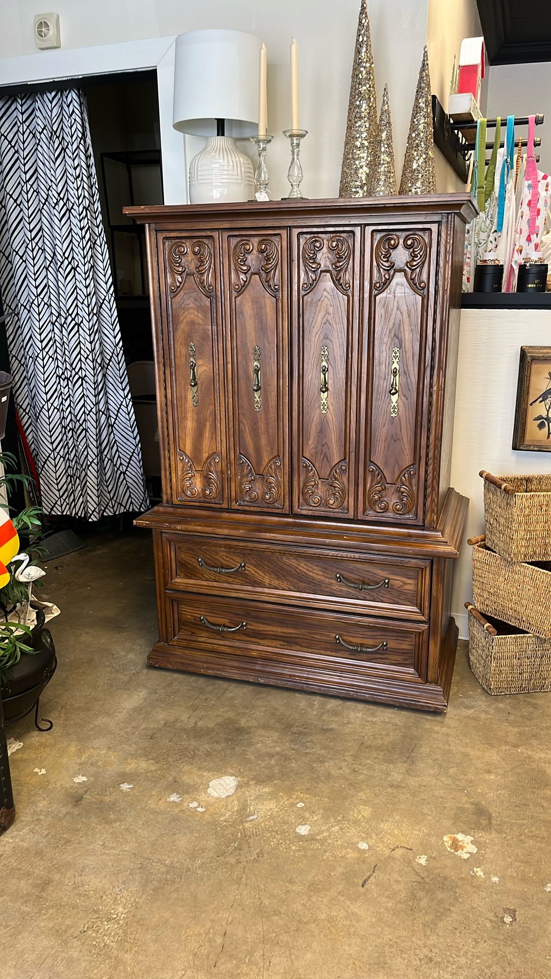 Vintage Solid Wood Armoire/Dresser Combo - Great Storage!