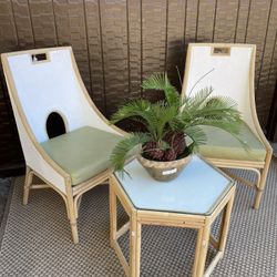 MidCentury Bamboo Chairs And Table Set. 92014