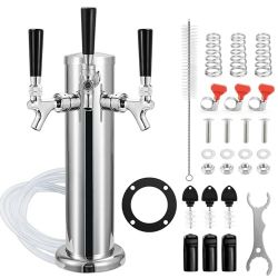FERRODAY 3 Taps Beer Tower Dispenser Kegerator Tower, 3#34 Beer Keg Tap Keg Tower Kegerator Tap Tower Kegerator Parts Kit, Stainless Steel Tower Brass
