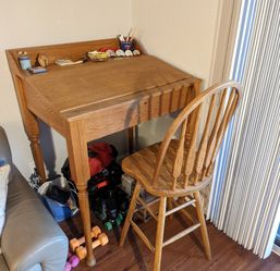 Solid Red Oak Drafting Table with Chair