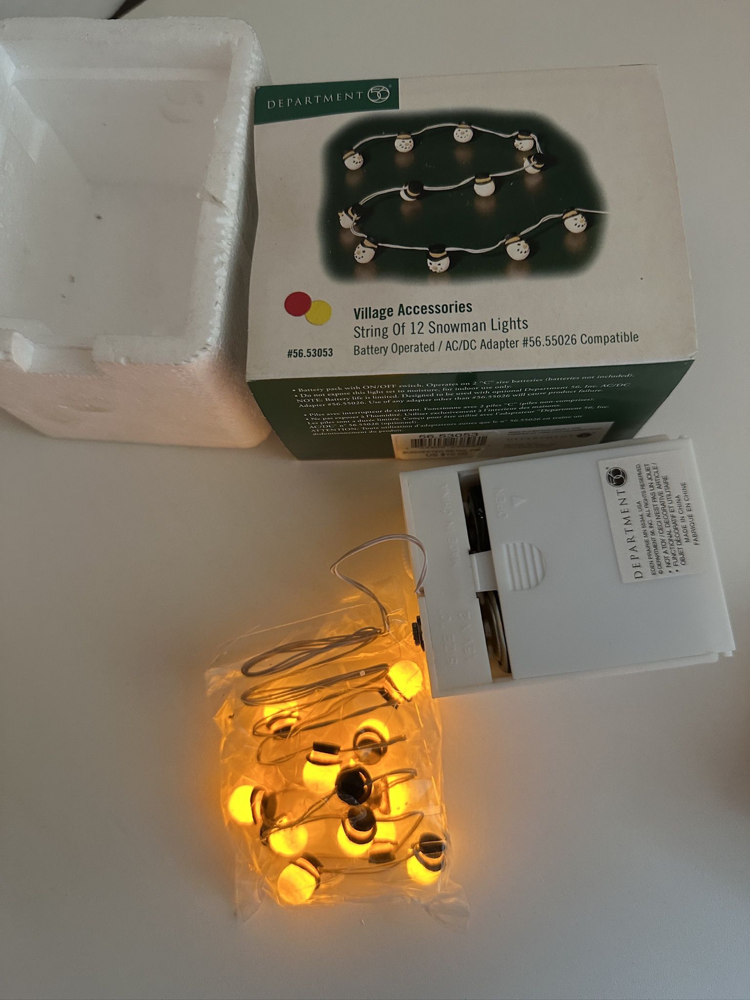 Vintage Department 56 “Village Accessories - String of 12 Snowman Lights”