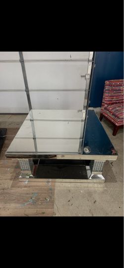 Glass Mirrored Coffee Table with Crystal Embellishments - Silver