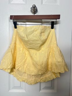 Butter Yellow Strapless Embroidered Ruffle Tube Top